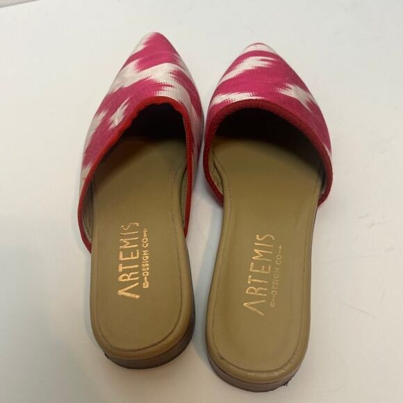 Artemis Pink White Silk Mule Slides Sz. 37 (US 6.5) - Picture 3 of 7